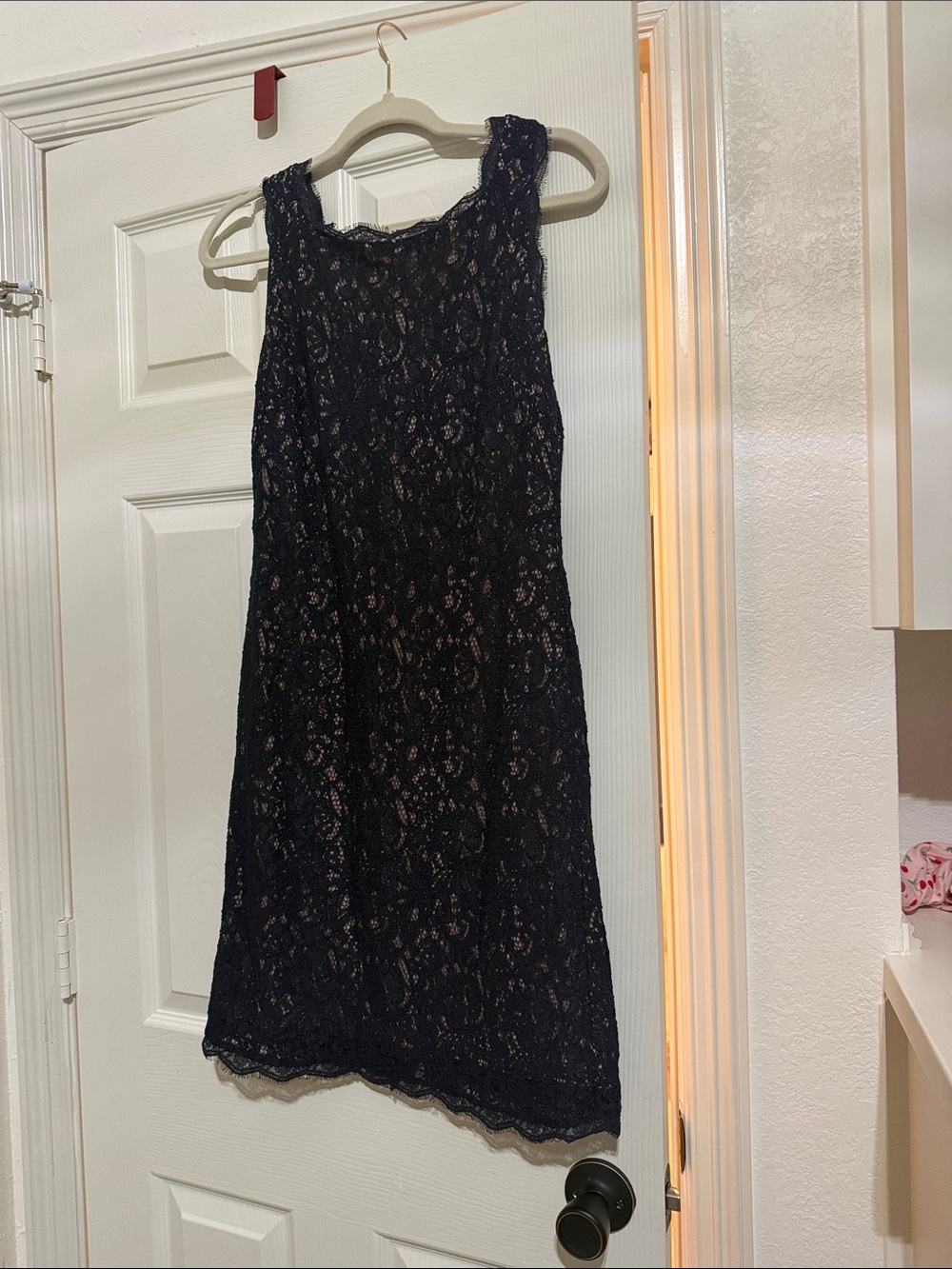 Adrianna Papell Navy Lace Sleeveless Shift Dress